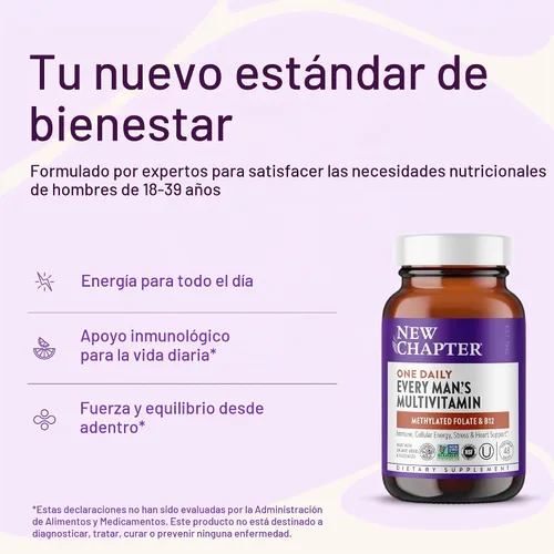 Vista 2 de New Chapter Multivitamínico One Daily para hombre, 48 tabletas Ingredientes fermentados para la inmunidad, la energía celular y la salud ósea