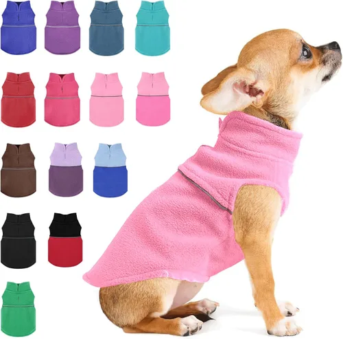 Vista 21 de Suéteres para Perros Pequeños para Niñas, Chaleco de Forro Polar para Perros con Orificio para Correa, Suéter Cálidamente Ajustable, Chaqueta