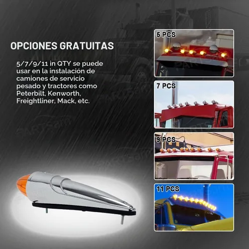 Vista 6 de Partsam 7 luces LED de cabina de torpedo de 17 luces LED cromadas ámbar, luces LED de techo para techo compatibles