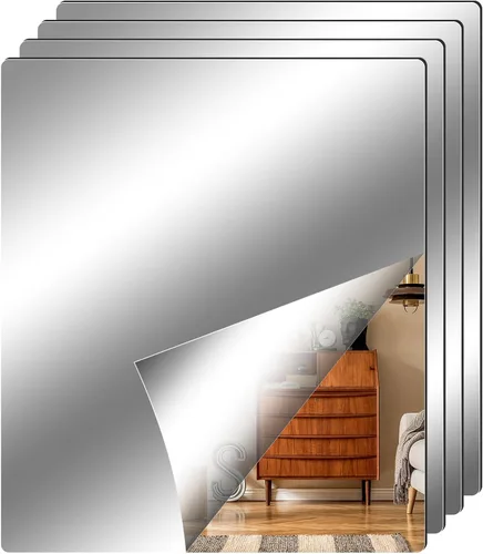 Vista 11 de Fantasyon 10 hojas de espejo flexibles, autoadhesivas, azulejos decorativos de plástico sin vidrio, calcomanías de espejo para escuela, educación