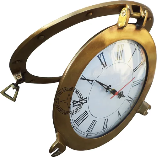 Vista 2 de Navegación náutica antigua Navegación marina de latón ojo de buey reloj de pared de latón macizo 15 pulgadas mejor para regalo (K RY)