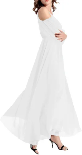 Vista 2 de Afibi - Maxi vestido de noche de gasa para mujer