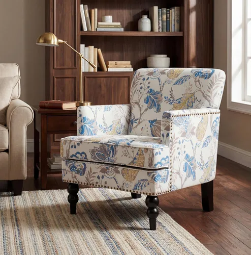 Vista 4 de Christopher Knight Home Eve Modern - Silla tapizada de madera, silla decorativa para sala de estar, silla de lectura cómoda para dormitorio, sillón