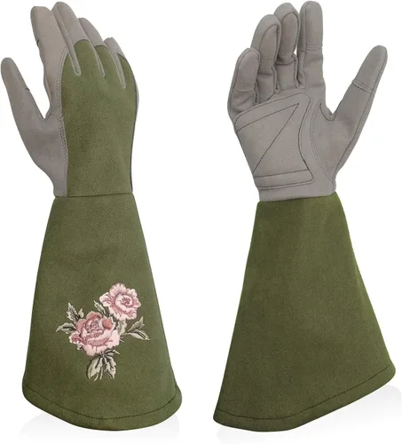 Vista 13 de Rose Pruning Gloves with Forearm Protection, Thorn Resistant Embroidery Design with Extra Long Cuff for Gardening and Pruning Tasks Rosa rojo