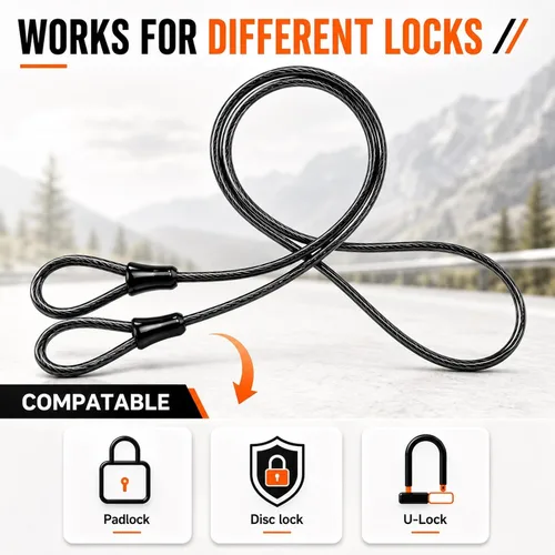 Vista 4 de Cable de seguridad para bicicleta con bucles, cable de bloqueo resistente de 3/8 pulgadas (0.394 in), cadena de seguridad de acero recubierto