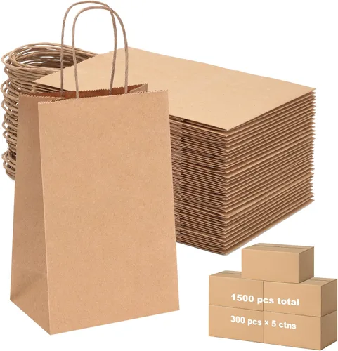 Vista 30 de OUTUXED 60 bolsas de papel marrón de 8 x 4 x 10 pulgadas con asas, bolsas Marrón 8x4x10in