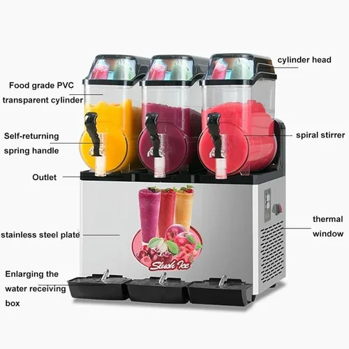 Vista 4 de Máquina para hacer hielo en granizado de 12/24/36L, máquina comercial para hacer jugos granizados, máquina de bebidas congeladas de batido