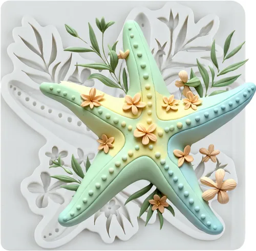 Vista 17 de Moldes de silicona con diseño de estrella de mar para fondant, para decoración de tartas de temática marina, decoración de cupcakes, postres