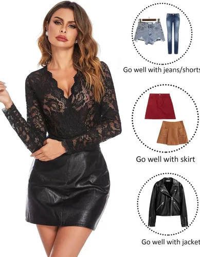 Vista 5 de Avidlove Body sexy de encaje de manga corta para mujer, con escote en V profundo a presión en la entrepierna, tallas S-XXL
