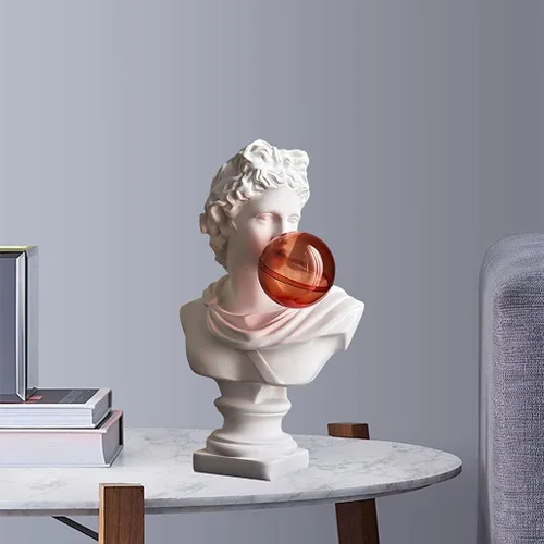 Vista 3 de Estatua griega de David Busto, esculturas de cabeza de resina, adorno para decoración de mesa de oficina en casa, estilo D