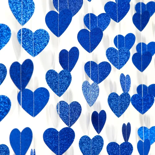 Vista 13 de Guirnalda de corazones para decoración de fiesta en negro, blanco y plata - 52 pies para cumpleaños de 21 años, víspera de Año Nuevo, fondo Blace
