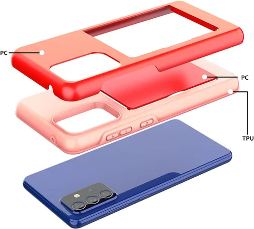 Vista 6 de Asuwish Funda compatible con Samsung Galaxy A52 5G/4G y protector de pantalla de vidrio templado, accesorios de celda, soporte para tarjetas de Rojo