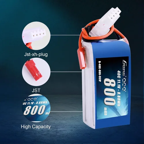 Vista 3 de Gens ace 3S 800mAh 11.1V 40C LiPo Batería con JST Plug para 200 250 Heli 31.496 in Warbirds Eflite Blade CP CP Pro Helicóptero Comparar con E-flite