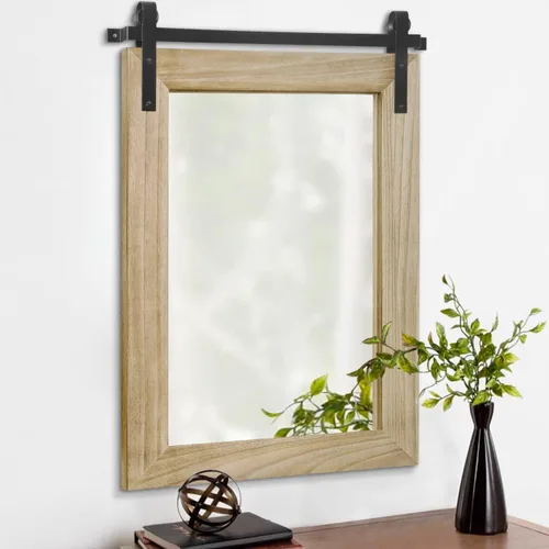 Vista 20 de AAZZKANG Espejo con marco de madera, estilo de puerta de granero, rectangular, decorativo, baño, dormitorio, tocador, decoración de pared del hogar