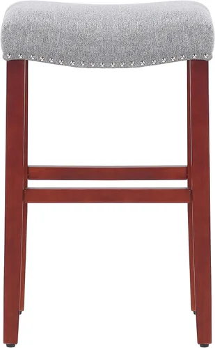Vista 4 de WO Home Furniture Taburete de bar de 29 pulgadas, taburete tapizado sin espalda con patas de madera rojo cereza para cocina (gris)