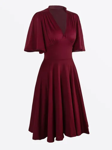 Vista 2 de VIJIV Vestido de cóctel vintage de la década de 1920 con cuello en V y mangas