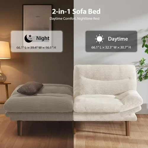 Vista 5 de Pipishell Sofá cama futón de 75 pulgadas con reposabrazos ajustables