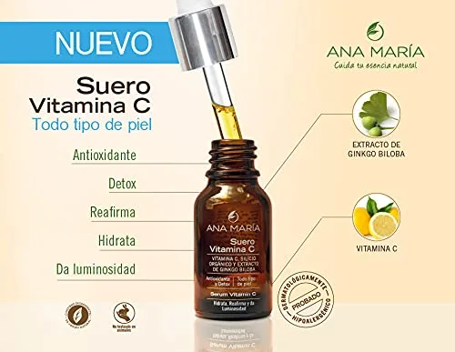 Vista 3 de Ana Maria Cosmeticos Colombia Suero Vitamina C Antioxidante y Detox Todo Tipo de Piel Suero Vitamina C Todo Tipo Pieles 0.5oz-15mL