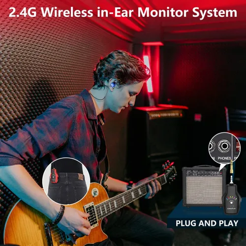 Vista 2 de KIMAFUN Sistema de monitor inalámbrico en el oído, auricular inalámbrico personal con sistema IEM para músicos, cantantes (1TX+1RX)