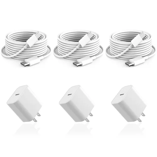 Vista 9 de Cable de 10 pies para Apple iPhone 16 15 Pro Max, cargador de carga rápida, iPad, AirPods 4 (USB-C), 20 W tipo C Blcok de 10 pies de largo, cable