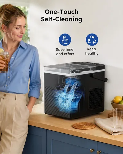 Vista 8 de Máquina de hielo compacta para encimera con mango, 26 lbs/24h