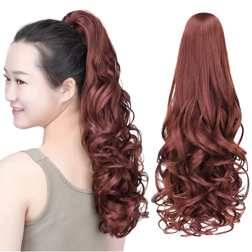 Vista 47 de SYXLCYGG Auburn Clip Cola de caballo Clip Cola de caballo Extensión de cola de caballo ondulado 10 pulgadas 3.5 oz pelo sintético falso pieza