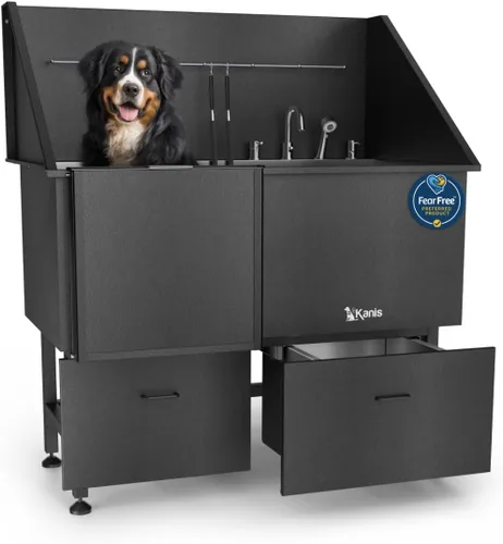 Vista 23 de KANIS Estación profesional de lavado de perros – Fregadero de lavado de mascotas de acero inoxidable 304 y bañera de aseo con ducha, rejillas