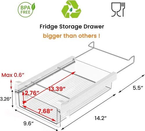 Vista 2 de Vacane Organizador de cajones grande para debajo de la estantería del refrigerador, organizador de cajones extraíbles para refrigerador, contenedor