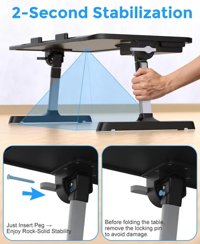 Vista 6 de HETTHI Bandeja de escritorio para cama de laptop, soporte ajustable y resistente para computadora portátil con materiales de primera calidad