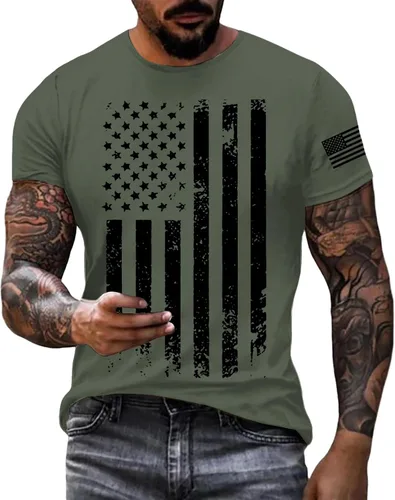 Vista 14 de Camisetas patrióticas para hombre del 4 de julio para el 4 de julio, camiseta patriótica de manga corta con cuello redondo y bandera estadounidense