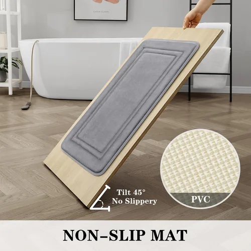 Vista 10 de BYSURE Tapete de baño de espuma viscoelástica gris, antideslizante, extra suave, absorbente, lavable a máquina, juego de alfombras de baño de 3