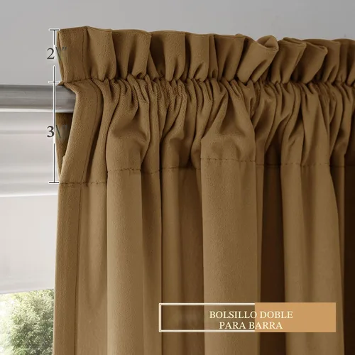 Vista 8 de Beauoop - Cortinas de terciopelo marrón para dormitorio, sala de estar, 52 x 96 pulgadas, 2 paneles Marrón dorado