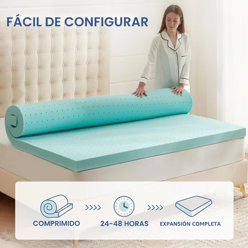 Vista 6 de Eiayeebil Cubrecolchón de espuma viscoelástica de 2 pulgadas, tamaño individual, protector de colchón de espuma con infusión de gel, azul suave