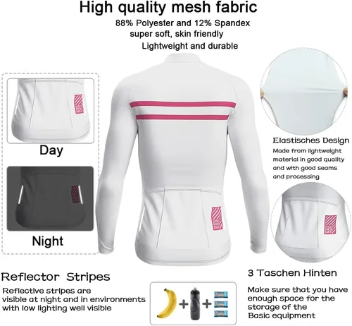 Vista 4 de Lo.gas Maillot de ciclismo para hombre, manga cortalarga, camisas de ciclismo con cremallera completa con bolsillos, ropa de bicicleta de carretera