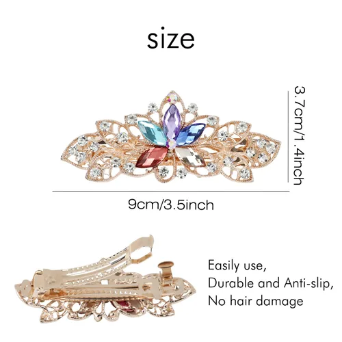 Vista 3 de Lawie Paquete de 6 pinzas para el cabello de metal con diamantes de imitación brillantes con diamantes de imitación de flores francesas, pinzas