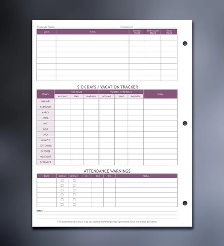 Vista 4 de Calendario de asistencia para tarjetas de empleados 2026, papel de cartulina pesado de 100 libras, 8.5 x 11 pulgadas (morado, 50 hojas)