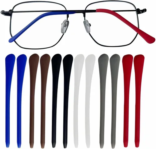 Vista 7 de KECHIO Puntas de silicona antideslizantes para lentes de oreja, reemplazo de tubo para patas de gafas de metal fino, 3 negro/2 marrón