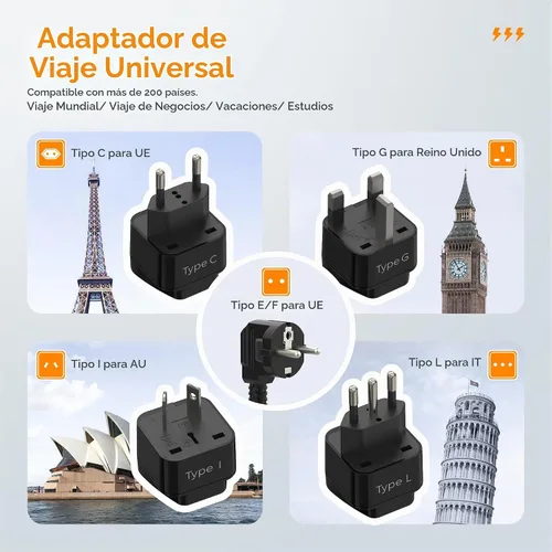 Vista 2 de TESSAN - Convertidor de voltaje de viaje de 220 V a 110 V, color negro