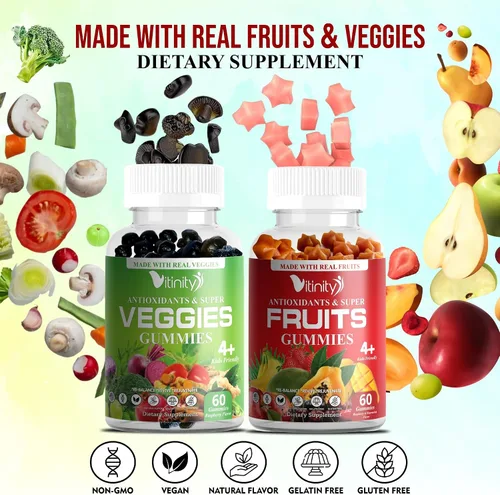 Vista 32 de VITINITY Super Greens - Gomitas multivitamínicas Hechas con 30 superalimentos reales, verduras, hierbas, frutas para adultos y niños para aumentar