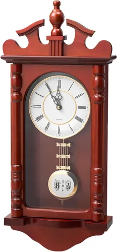 Vista 11 de VEVOR Reloj de pared vintage de abuelo, reloj de pared de madera de pino de 18 pulgadas con péndulo, relojes de pared de MDF con movimiento