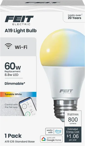 Vista 17 de Feit Electric OM60/927CA/AG Bombilla LED Inteligente A19 Equivalente a 60W, WiFi Regulable, No Requiere Concentrador, Alexa y Google Assistant, 4.4