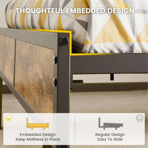 Vista 7 de PROTEA Base de cama de tamaño individual con luces LED y estación de carga, cabecera tapizada con almacenamiento, plataforma resistente con listones