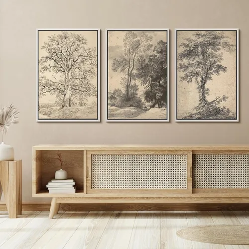 Vista 254 de SIGNFORD - Set de obras de arte en lienzo enmarcado para pared, ilustraciones abstractas de neblina del desierto en tonos neutros beige y marrón