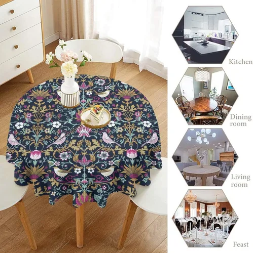 Vista 4 de Mantel Floral Retro de Pájaros, Diseño Original Bohemio William Morris Estampado Cubierta de Mesa para Hogar Picnic Fiesta Comedor Cocina William