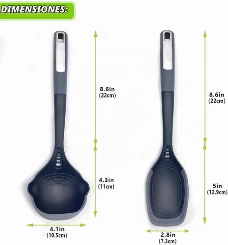 Vista 7 de Juego de cucharones de cocina flexibles y resistentes para ollas y sartenes antiadherentes Cucharón de sopa resistente al calor Cucharas de servir