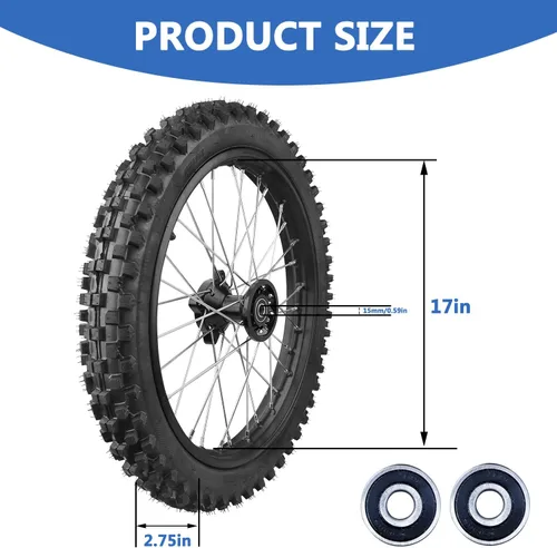 Vista 8 de 3.00-14 90/100-14 Llanta trasera y 2.75x17 70/100-17 Llanta delantera Dirt Bike con rodamiento de 15 mm para 110cc 125cc 140cc 150cc 160cc TTR125