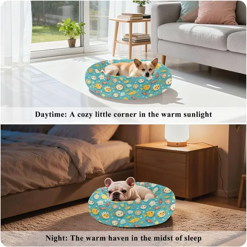 Vista 4 de Wudan Pet Cat Bed Anti-Slip Fluffy Calming Bed for Medium Size Pets Sleeping XS Blue Themed Marine Life