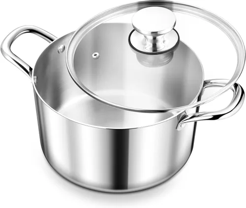 Vista 14 de Herogo Olla de acero inoxidable 18/10 de 12 cuartos de galón con tapa, olla grande y resistente compatible con cocinas eléctricas, de gas