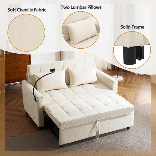 Vista 5 de Harper & Bright Designs Sofá cama convertible moderno de 56.9 pulgadas con un cojín de respaldo reversible, bolsillos laterales, dos puertos USB
