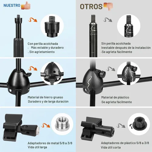 Vista 2 de CAHAYA Soporte para micrófono resistente súper resistente trípode universal con 2 clips para micrófonos, altura ajustable para micrófonos
